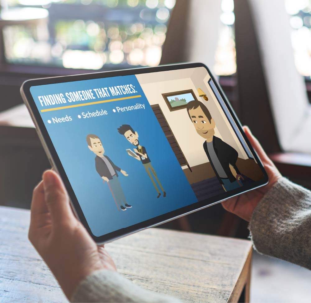 Photo close-up of a person holding a digital tablet with a SFIHSSPA video training playing.